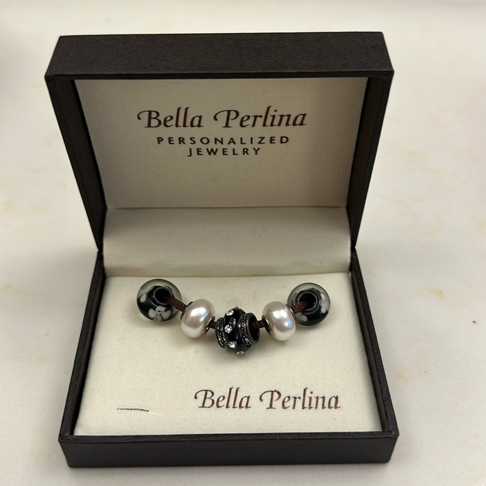 Bella Perlina Bracelet Charms Spacers Black & White Rhinestones Beads